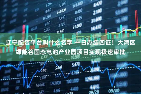 辽宁配资平台叫什么名字 一日办结四证!大湾区绿能谷固态电池产业园项目实现极速审批